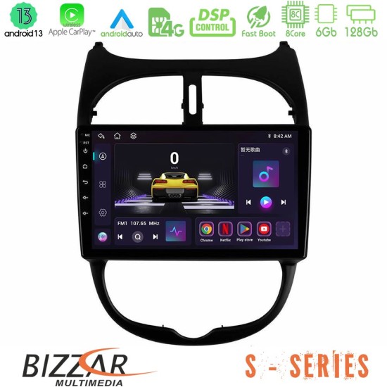 Bizzar S Series Peugeot 206 8core Android13 6+128GB Navigation Multimedia Tablet 9"