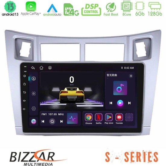 Bizzar S Series Toyota Yaris 8core Android13 6+128GB Navigation Multimedia Tablet 9" (Ασημί Χρώμα)