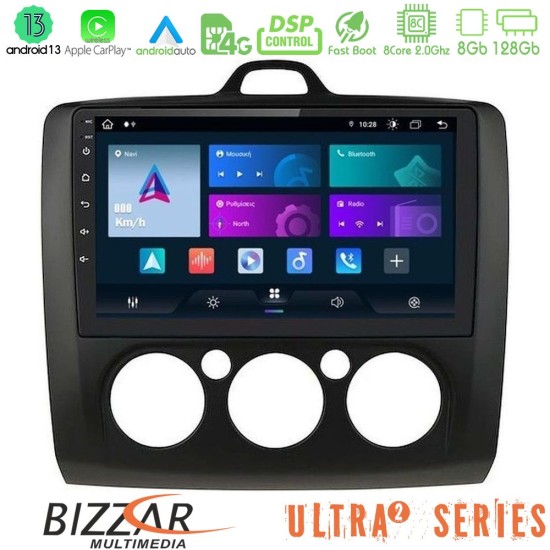 Bizzar Ultra Series Ford Focus Manual AC 8core Android13 8+128GB Navigation Multimedia 9" (Μαύρο Χρώμα)