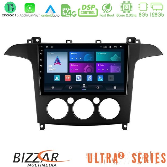 Bizzar Ultra Series Ford S-Max 2006-2008 (manual A/C) 8core Android13 8+128GB Navigation Multimedia Tablet 9"