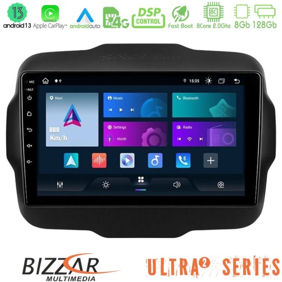 Bizzar Ultra Series Jeep Renegade 2015-2019 8core Android13 8+128GB Navigation Multimedia Tablet 9"