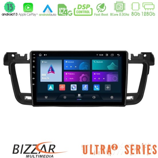 Bizzar Ultra Series Peugeot 508 2010-2018 8core Android13 8+128GB Navigation Multimedia Tablet 9"