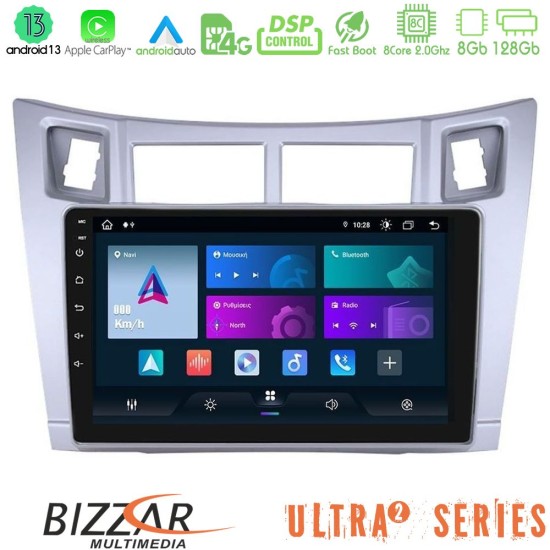 Bizzar Ultra Series Toyota Yaris 8core Android13 8+128GB Navigation Multimedia Tablet 9" (Ασημί Χρώμα)