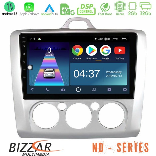 Bizzar ND Series 8Core Android13 2+32GB Ford Focus Manual AC Navigation Multimedia Tablet 9"