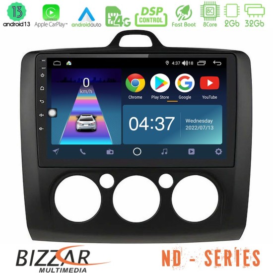 Bizzar ND Series 8Core Android13 2+32GB Ford Focus Manual AC Navigation Multimedia Tablet 9" (Μαύρο Χρώμα)