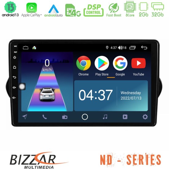 Bizzar ND Series 8Core Android13 2+32GB Fiat Tipo 2015-2022 (Sedan) Navigation Multimedia Tablet 9"