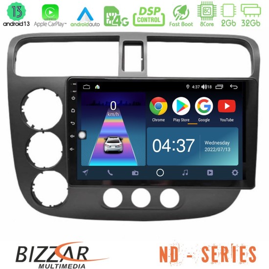 Bizzar ND Series 8Core Android13 2+32GB Honda Civic 2001-2005 Navigation Multimedia Tablet 9"