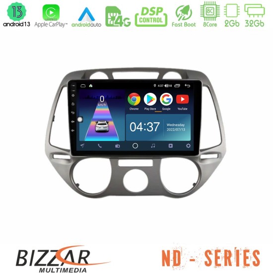 Bizzar ND Series 8Core Android13 2+32GB Hyundai i20 2009-2012 Manual A/C Navigation Multimedia Tablet 9"