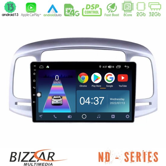 Bizzar ND Series 8Core Android13 2+32GB Hyundai Accent 2006-2011 Navigation Multimedia Tablet 9"