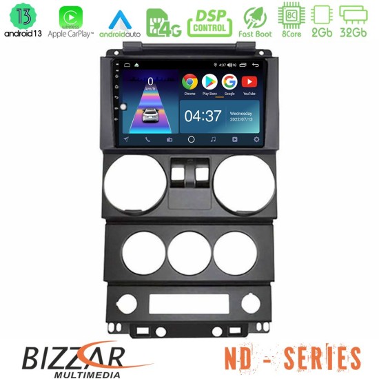 Bizzar ND Series 8Core Android13 2+32GB Jeep Wrangler 2Door 2008-2010 Navigation Multimedia Tablet 9"