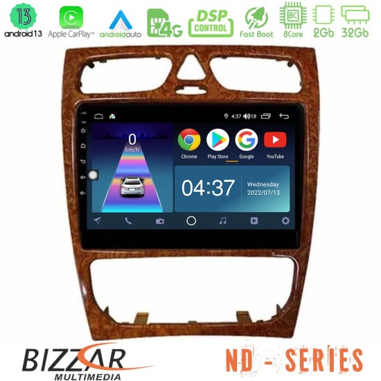 Bizzar ND Series 8Core Android13 2+32GB Mercedes C Class (W203) Navigation Multimedia Tablet 9" (Wooden Style)