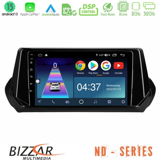 Bizzar ND Series 8Core Android13 2+32GB Peugeot 208 2019-2023 Navigation Multimedia Tablet 9"