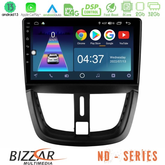 Bizzar ND Series 8Core Android13 2+32GB Peugeot 207 Navigation Multimedia Tablet 9"