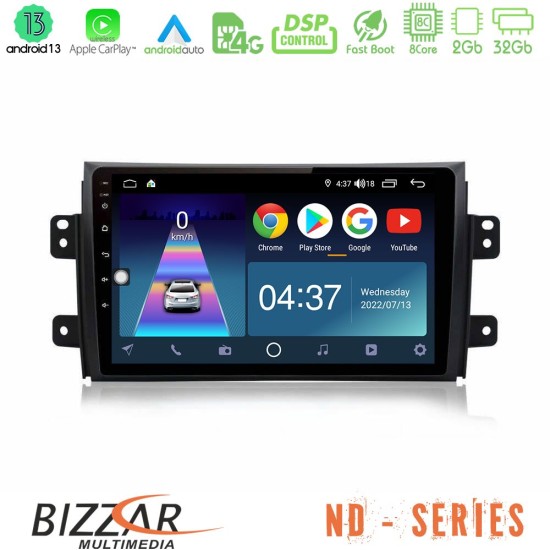 Bizzar ND Series 8Core Android13 2+32GB Suzuki SX4 2006-2014 Fiat Sedici 2006-2014 Navigation Multimedia Tablet 9"