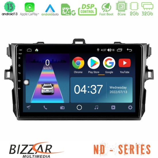 Bizzar ND Series 8Core Android13 2+32GB Toyota Corolla 2007-2012 Navigation Multimedia Tablet 9"