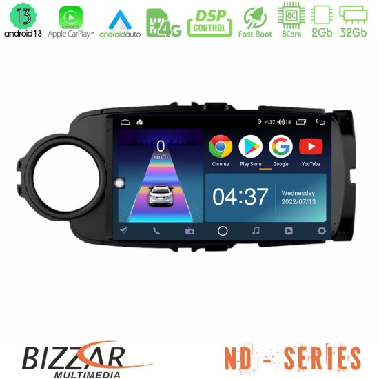 Bizzar ND Series 8Core Android13 2+32GB Toyota Yaris Navigation Multimedia Tablet 9" (Μαύρο Χρώμα)