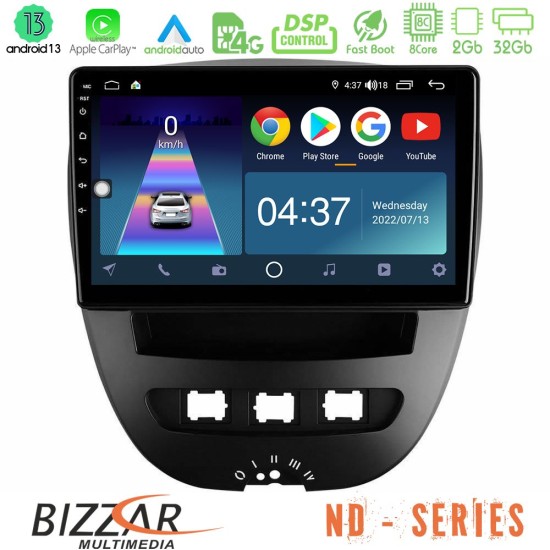 Bizzar ND Series 8Core Android13 2+32GB Toyota Aygo/Citroen C1/Peugeot 107 Navigation Multimedia Tablet 10"