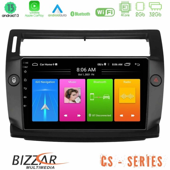 Bizzar CS Series 4Core Android13 2+32GB Citroen C4 2004-2010 Navigation Multimedia Tablet 9" (μαύρο χρώμα)