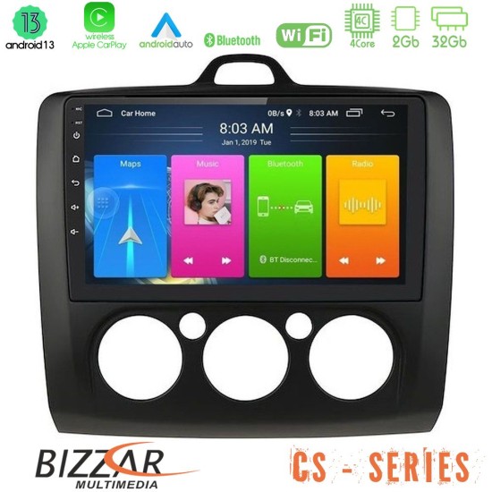 Bizzar CS Series 4Core Android13 2+32GB Ford Focus Manual AC Navigation Multimedia Tablet 9" (Μαύρο Χρώμα)