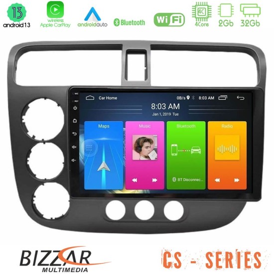 Bizzar CS Series 4Core Android13 2+32GB Honda Civic 2001-2005 Navigation Multimedia Tablet 9"