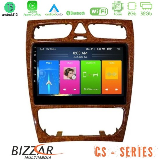 Bizzar CS Series 4Core Android13 2+32GB Mercedes C Class (W203) Navigation Multimedia Tablet 9" (Wooden Style)