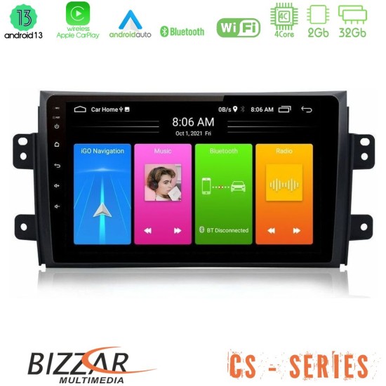 Bizzar CS Series 4Core Android13 2+32GB Suzuki SX4 2006-2014 Fiat Sedici 2006-2014 Navigation Multimedia Tablet 9"