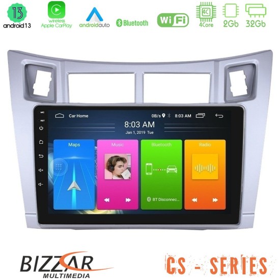 Bizzar CS Series 4Core Android13 2+32GB Toyota Yaris Navigation Multimedia Tablet 9" (Ασημί Χρώμα)