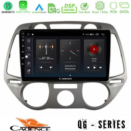 Cadence QG Series 8Core Android13 4+64GB Hyundai i20 2009-2012 Manual A/C Navigation Multimedia Tablet 9"