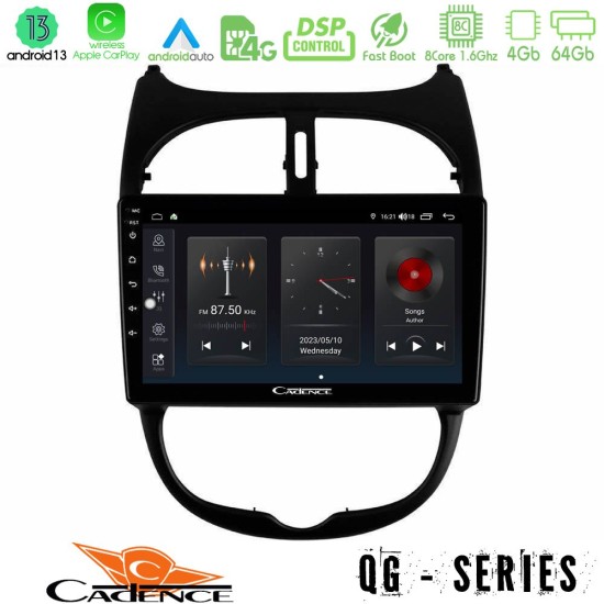 Cadence QG Series 8Core Android13 4+64GB Peugeot 206 Navigation Multimedia Tablet 9"