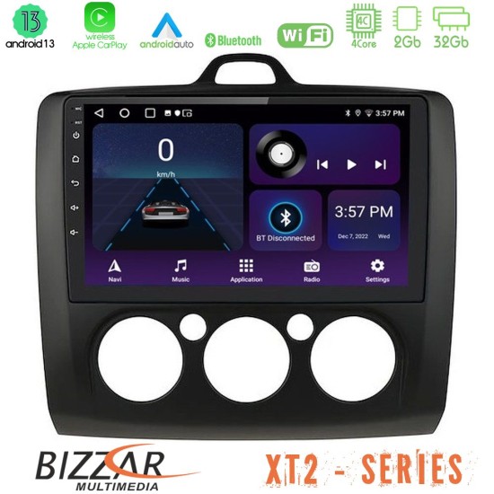 Bizzar XT2 Series 4Core Android13 2+32GB Ford Focus Manual AC Navigation Multimedia Tablet 9" (Μαύρο Χρώμα)