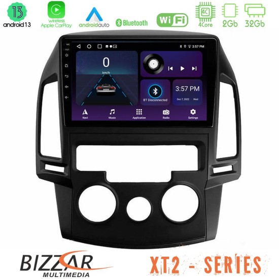 Bizzar XT2 Series 4Core Android13 2+32GB Hyundai i30 2007-2012 Manual A/C Navigation Multimedia Tablet 9"