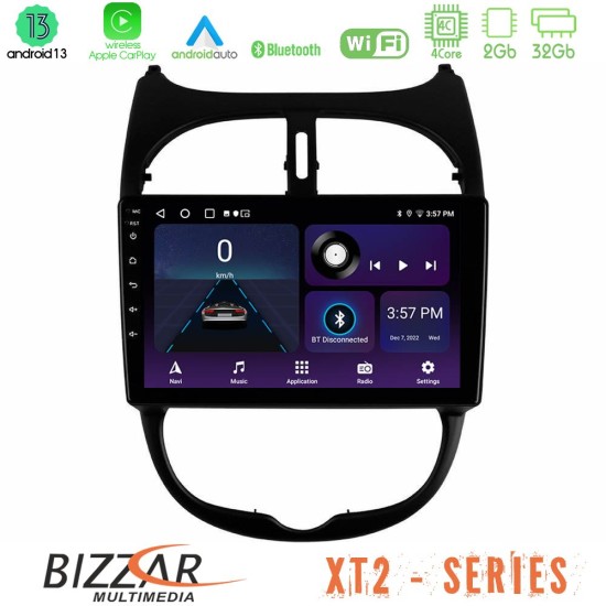 Bizzar XT2 Series 4Core Android13 2+32GB Peugeot 206 Navigation Multimedia Tablet 9"