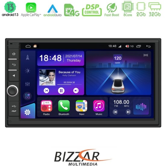 Bizzar 2DIN Deck 8core Android13 2+32GB Navigation Multimedia Deckless 7" με Carplay/AndroidAuto