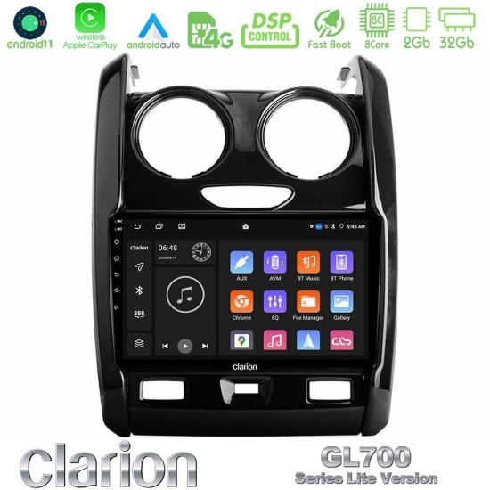 Clarion GL700 Lite Series 8Core Android11 2+32GB Dacia Duster 2014-2018 Navigation Multimedia Tablet 9" Με Carplay & Android Auto Clarion GL700 Lite Series 8Core Android11 2+32GB Dacia Duster 2014-2018 Navigation Multimedia Tablet 9" Με Carplay & Android Auto