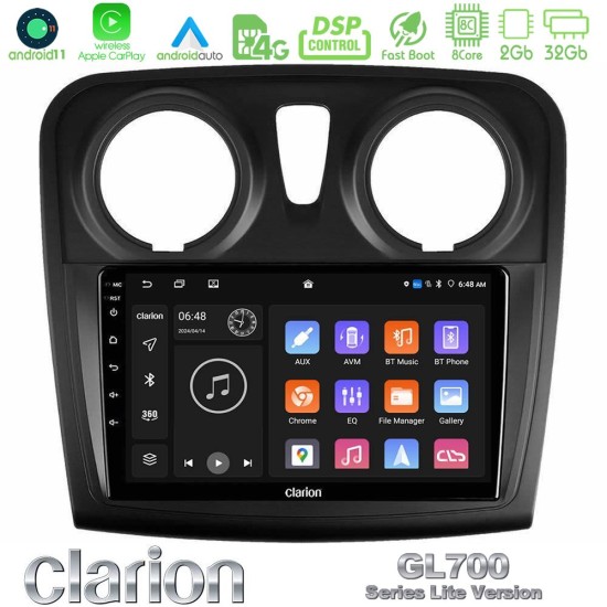 Clarion GL700 Lite Series 8Core Android11 2+32GB Dacia Sandero 2014-2020 Navigation Multimedia Tablet 9" Με Carplay & Android Auto