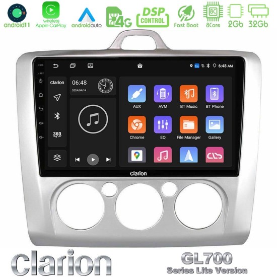 Clarion GL700 Lite Series 8Core Android11 2+32GB Ford Focus Manual AC Navigation Multimedia Tablet 9" Με Carplay & Android Auto