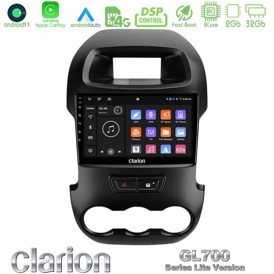 Clarion GL700 Lite Series 8Core Android11 2+32GB Ford Ranger 2012-2016 Navigation Multimedia Tablet 9" Με Carplay & Android Auto