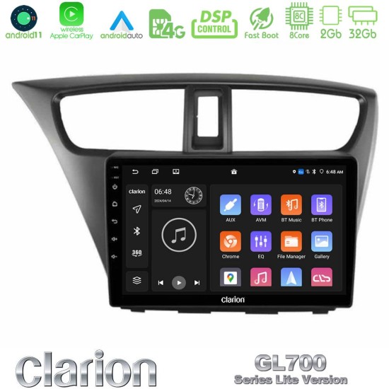 Clarion GL700 Lite Series 8Core Android11 2+32GB Honda Civic Hatchback 2012-2015 Navigation Multimedia Tablet 9" Με Carplay & Android Auto Clarion GL700 Lite Series 8Core Android11 2+32GB Honda Civic Hatchback 2012-2015 Navigation Multimedia Tablet 9" Με Carplay & Android Auto