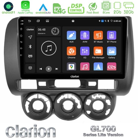 Clarion GL700 Lite Series 8Core Android11 2+32GB Honda Jazz 2002-2008 (Manual A/C) Navigation Multimedia Tablet 9" Με Carplay & Android Auto Clarion GL700 Lite Series 8Core Android11 2+32GB Honda Jazz 2002-2008 (Manual A/C) Navigation Multimedia Tablet 9" Με Carplay & Android Auto