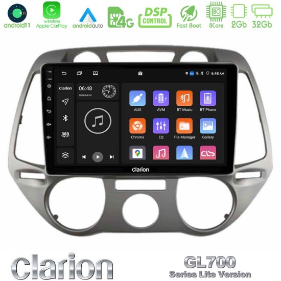 Clarion GL700 Lite Series 8Core Android11 2+32GB Hyundai i20 2009-2012 Manual A/C Navigation Multimedia Tablet 9" Με Carplay & Android Auto Clarion GL700 Lite Series 8Core Android11 2+32GB Hyundai i20 2009-2012 Manual A/C Navigation Multimedia Tablet 9" Με Carplay & Android Auto