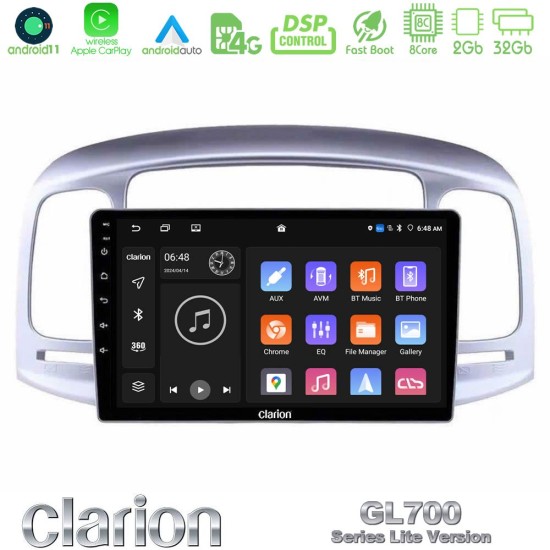 Clarion GL700 Lite Series 8Core Android11 2+32GB Hyundai Accent 2006-2011 Navigation Multimedia Tablet 9" Με Carplay & Android Auto Clarion GL700 Lite Series 8Core Android11 2+32GB Hyundai Accent 2006-2011 Navigation Multimedia Tablet 9" Με Carplay & Android Auto
