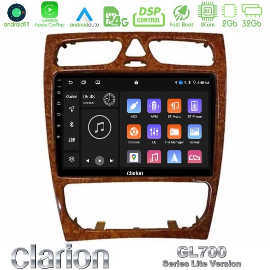 Clarion GL700 Lite Series 8Core Android11 2+32GB Mercedes C Class (W203) Navigation Multimedia Tablet 9" (Wooden Style) Με Carplay & Android Auto