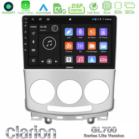 Clarion GL700 Lite Series Mazda 5 2004-2010 8Core Android11 2+32GB Navigation Multimedia Tablet 9" Με Carplay & Android Auto Clarion GL700 Lite Series Mazda 5 2004-2010 8Core Android11 2+32GB Navigation Multimedia Tablet 9" Με Carplay & Android Auto