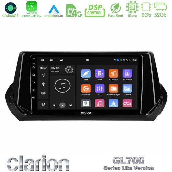 Clarion GL700 Lite Series 8Core Android11 2+32GB Peugeot 208 2019-2023 Navigation Multimedia Tablet 9" Με Carplay & Android Auto Clarion GL700 Lite Series 8Core Android11 2+32GB Peugeot 208 2019-2023 Navigation Multimedia Tablet 9" Με Carplay & Android Auto