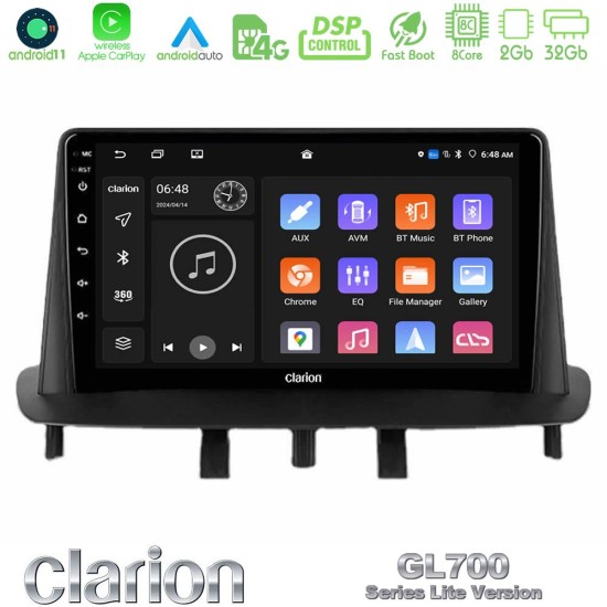 Clarion GL700 Lite Series 8Core Android11 2+32GB Renault Megane 3 2009-2015 Navigation Multimedia Tablet 9" Με Carplay & Android Auto