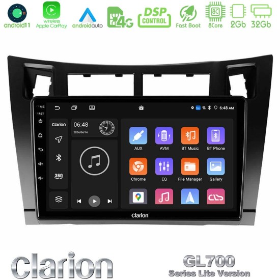 Clarion GL700 Lite Series 8Core Android11 2+32GB Toyota Yaris Navigation Multimedia Tablet 9" (Μαύρο Χρώμα) Με Carplay & Android Auto