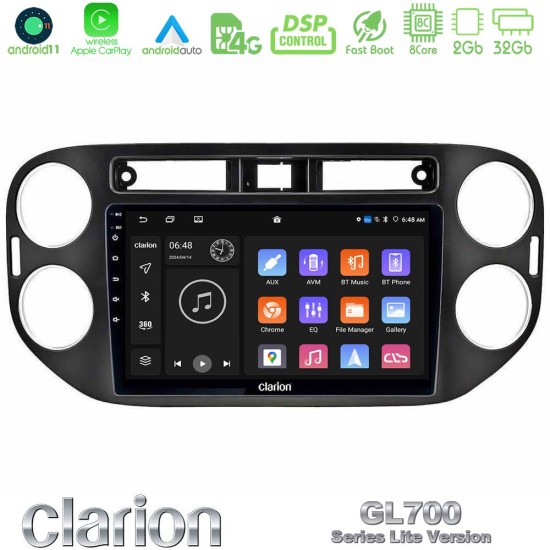 Clarion GL700 Lite Series 8Core Android11 2+32GB VW Tiguan Navigation Multimedia Tablet 9" (23mm alarm button) Με Carplay & Android Auto