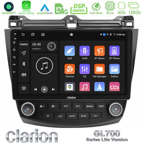 Clarion GL700 Lite Series 8Core Android11 6+128GB Honda Accord 2002-2008 Navigation Multimedia Tablet 10" Με Carplay & Android Auto