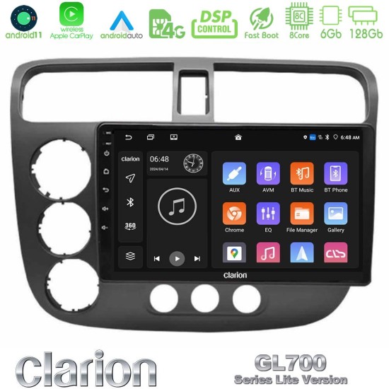 Clarion GL700 Lite Series 8Core Android11 6+128GB Honda Civic 2001-2005 Navigation Multimedia Tablet 9" Με Carplay & Android Auto