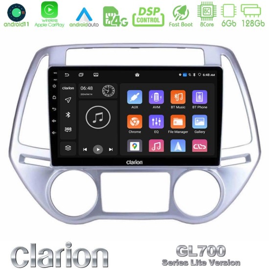 Clarion GL700 Lite Series 8Core Android11 6+128GB Hyundai i20 2012-2014 Navigation Multimedia Tablet 9" Με Carplay & Android Auto